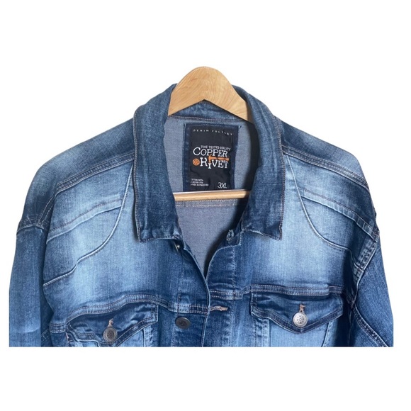 COPPER RIVET Denim Factory Distressed Jean Jacket Blue with Fade Men’s Size 3X. - Picture 6 of 16